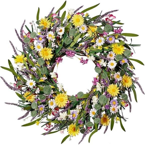 Daisy and Lavender Wreath 22’’ Wildflower Spring Summer Artificial - Picture 7 of 7